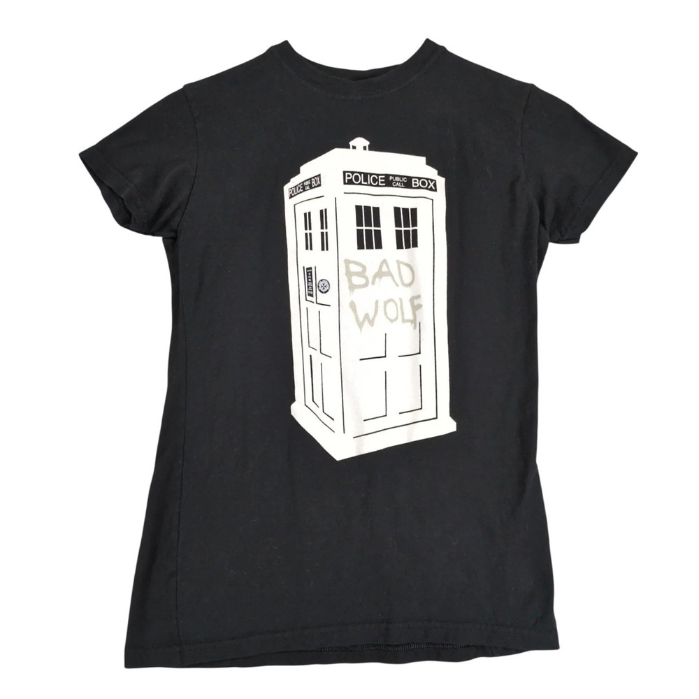 Doctor Who Black T-Shirt Juniors S TARDIS Bad Wolf Glow-In-The-Dark Graphic 10th